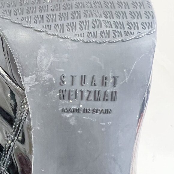 Stuart Weitzman Apollo Black Patent Leather Stiletto Boot Heeled Bootie Size 10 - Picture 6 of 13